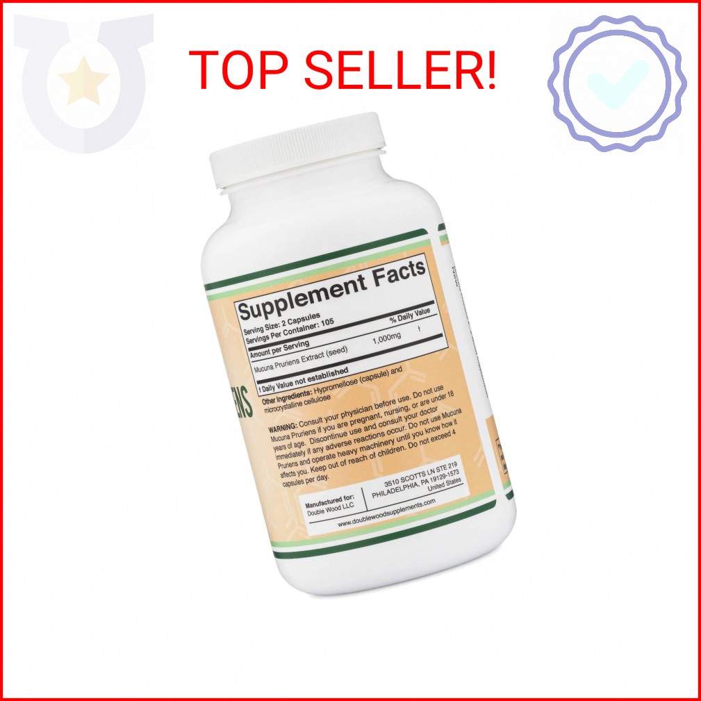 Mucuna Pruriens Extract Capsules – Dopamine Boosting Supplement – 210 Count, 1,0