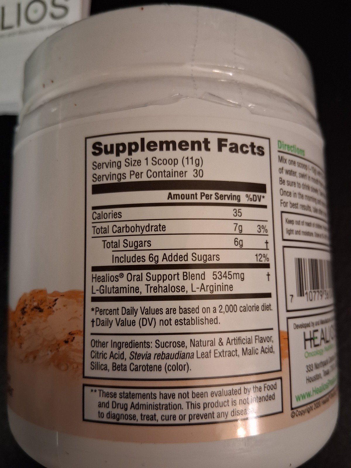 Healios Oral Health Supplement Powder Orange