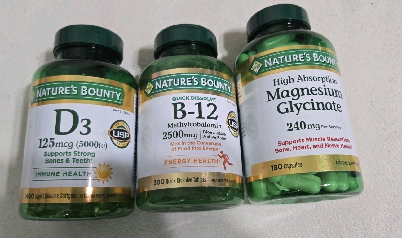 Nature’s Bounty D3 5000 IU + B-12 2500 mcg + Magnesium Glycinate 240mg 3 bottles