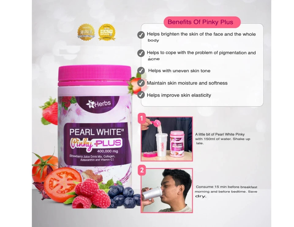 Pearl White Pinky Plus Jamu Jelita Drink Powder Woman Collagen Whitening ( X 2 )