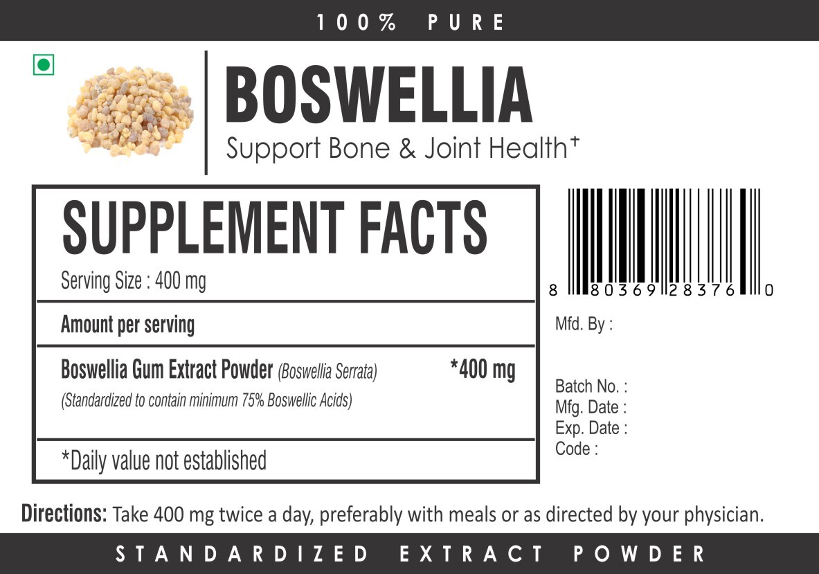 Boswellia Serrata Extract Powder 75% Joint Support Pain Relief, 100g Bulk