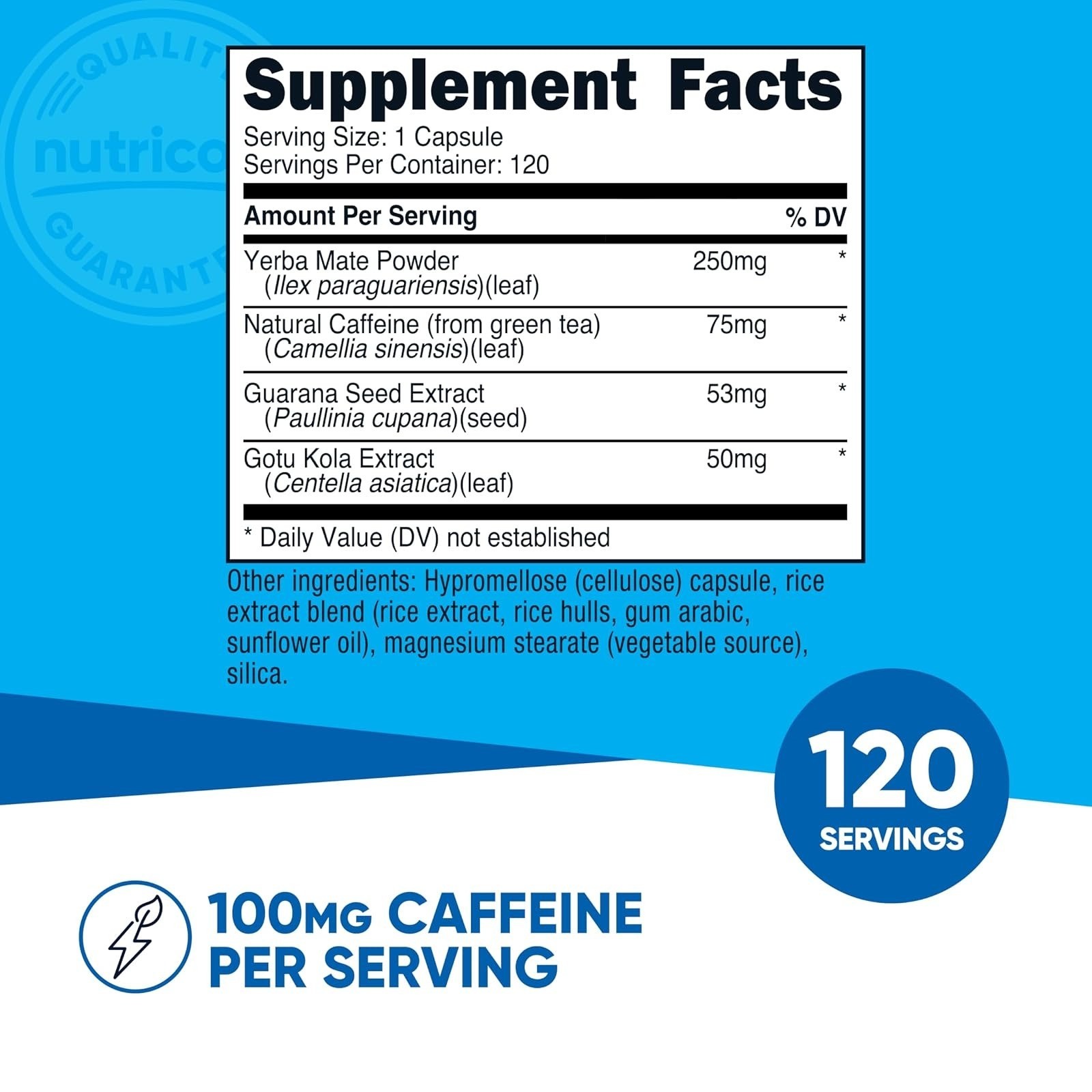 Nutricost Natural Energy Pills 120 Capsules – 100mg Caffeine – Gluten Free