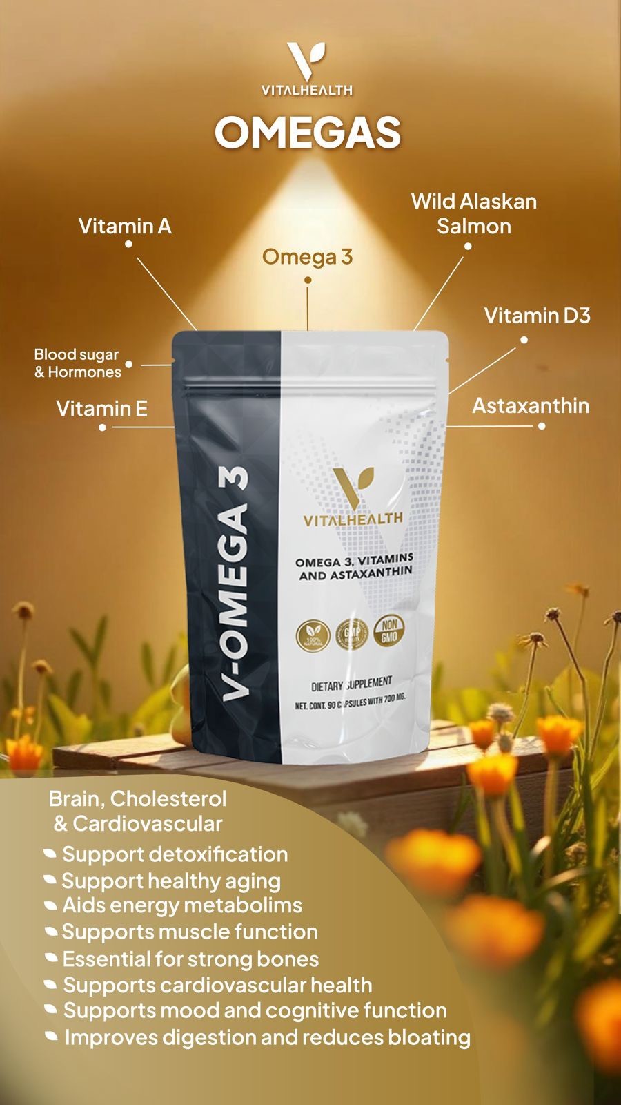 V-OMEGA 3 Brian Skin 90 Capsules Vital Health