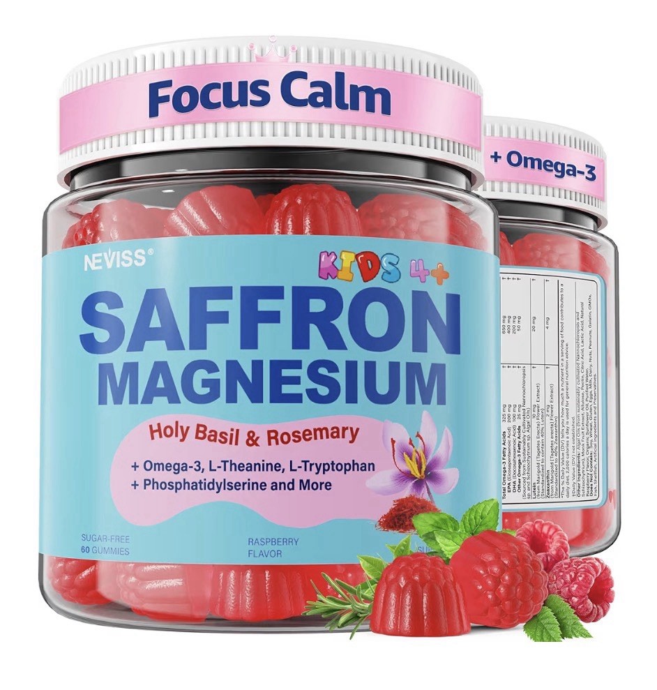 2 Pack Neviss Saffron Magnesium Glycinate For Kids 4+ Focus Calm Happy Mood