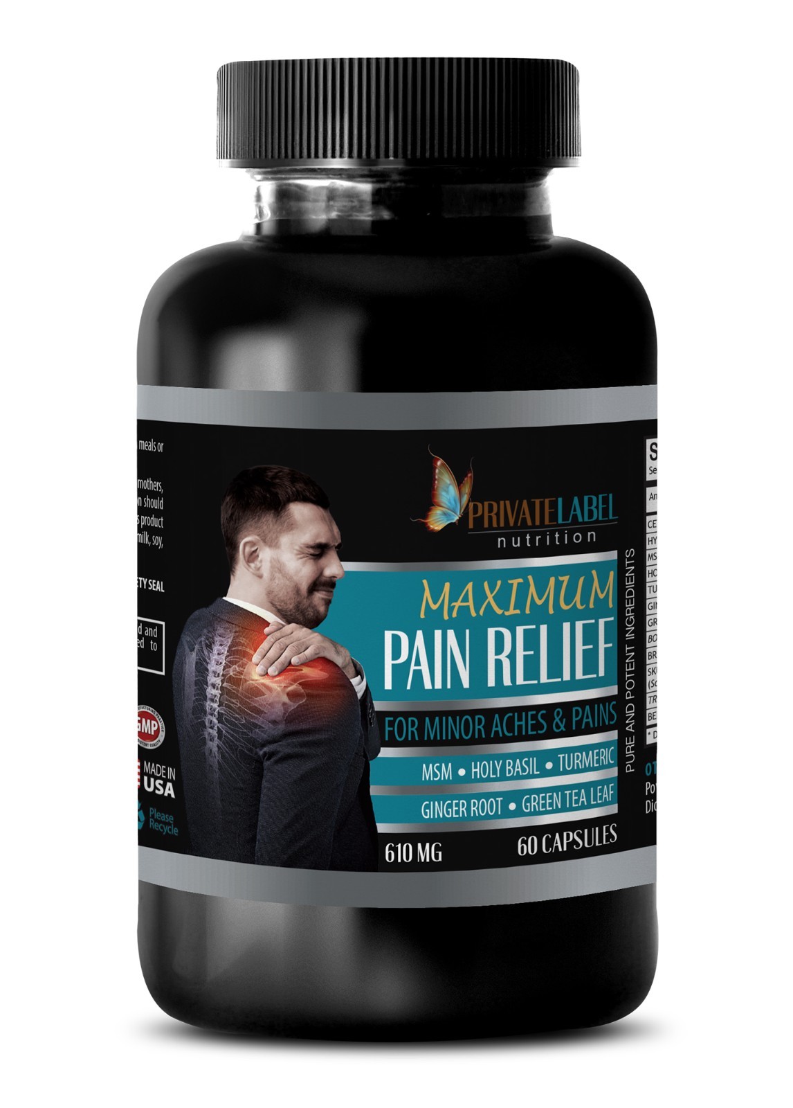 Headache relief – MAXIMUM PAIN RELIEF 610MG – msm happy body – 1 Bottle