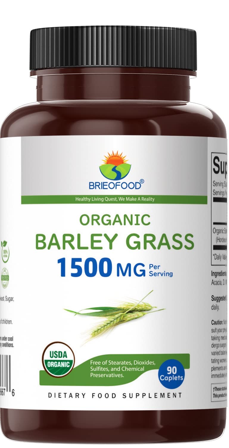 Brieofood Organic Barley Grass 1500mg, 45 Servings, 90 Count (Pack of 1)