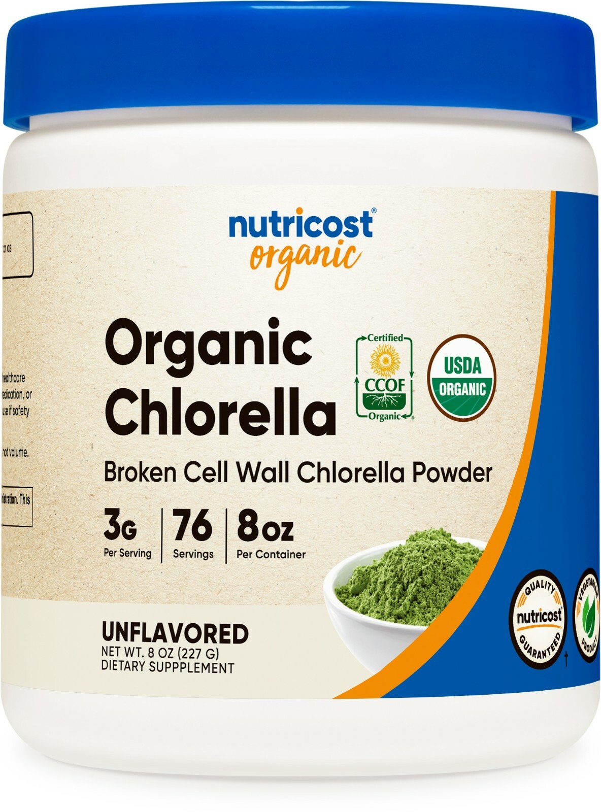 Nutricost Pure Organic Chlorella Powder 8 oz – 76 Servings Nutrients & Fiber!
