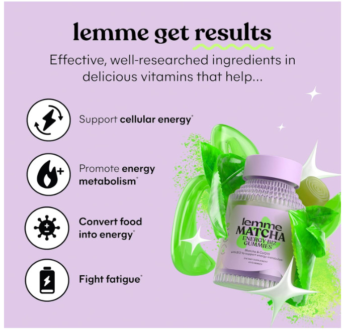 Lemme Matcha Energy B12 Gummies CoQ10 Support Metabolism 60 Ct Exp. 9/26 Sealed