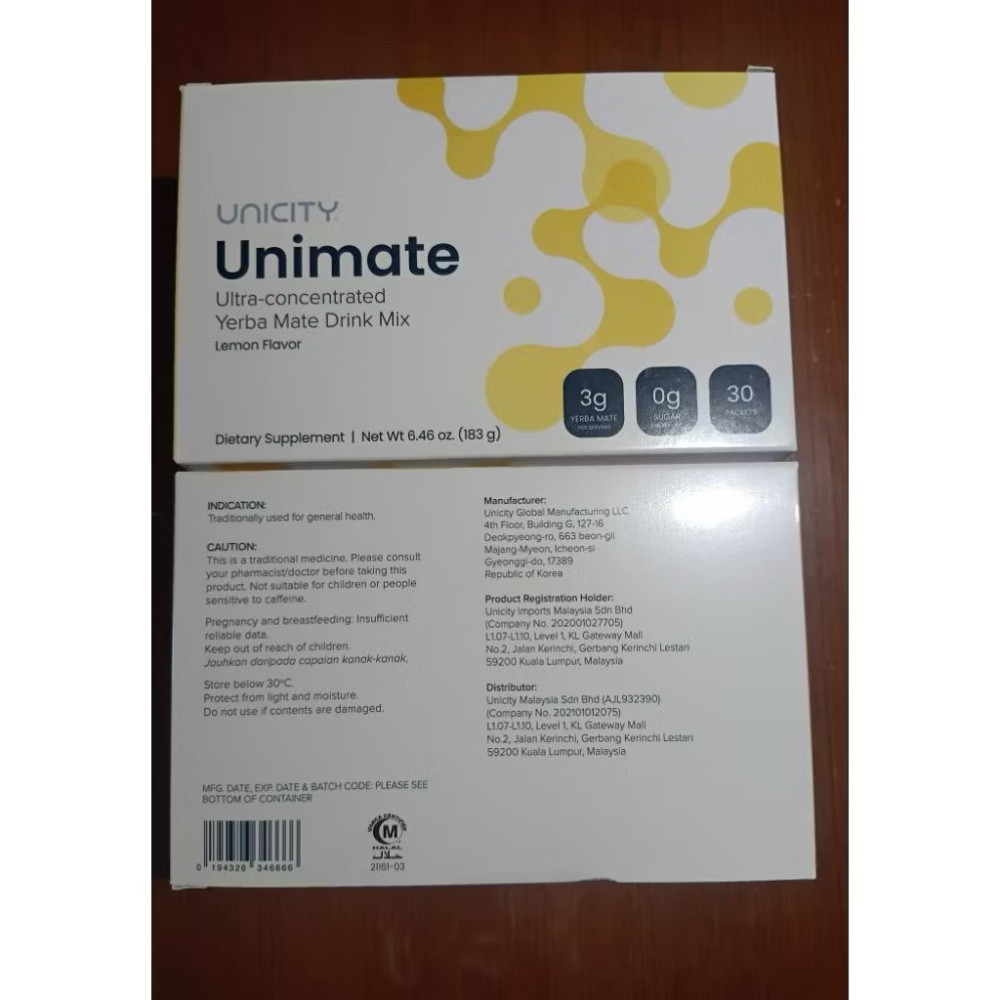 UNICITY Unimate Natural Lemon Ultra Concentrated Yerba Mate Drink 30 Pack Mix