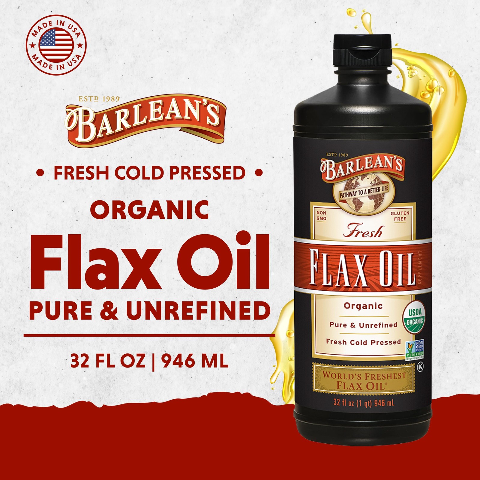 Barlean’s Organic Flaxseed Oil Liquid from 32 Fl Oz (Pack of 1), Default