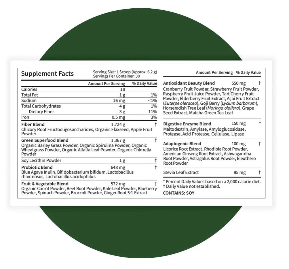 Pattern Wellness Greens Powder Superfood Unflavored Gut Immune Health 6.6oz