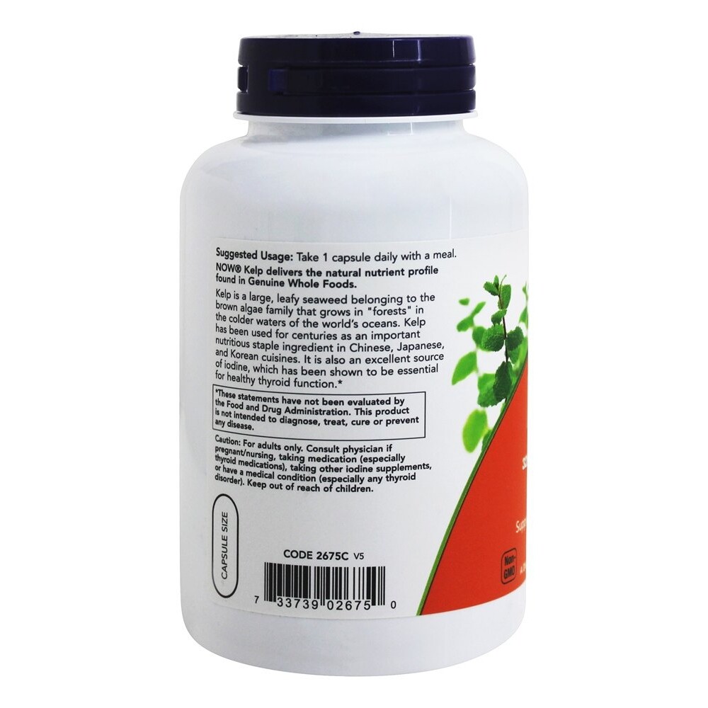 NOW Foods Kelp Caps Green Superfood 325 mcg., 250 Vegetarian Capsules