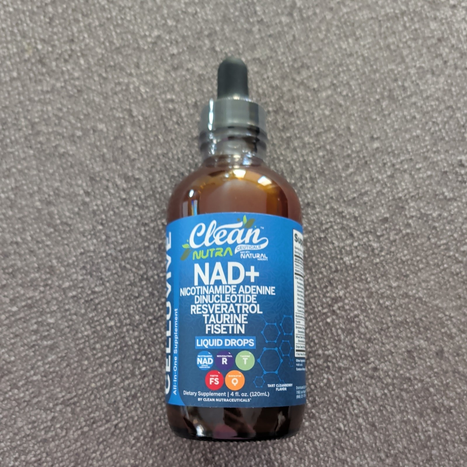 Clean Nutra Celluvive NAD+ Supplement Liquid Drops Tart Cleanberry 4 fl oz