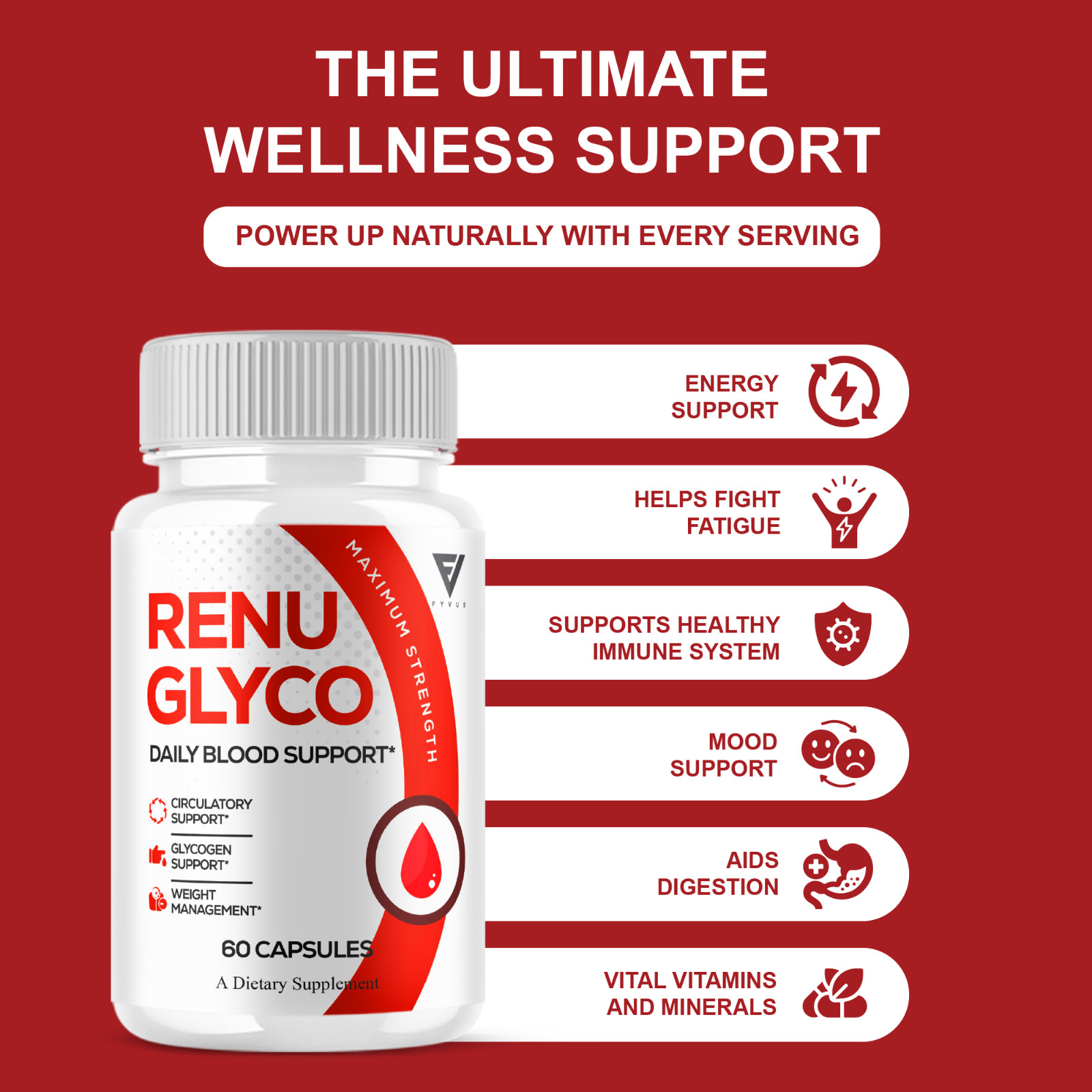 Renu Glyco Daily Blood Support Capsules, RenuGlyco Pills (60 Capsules)