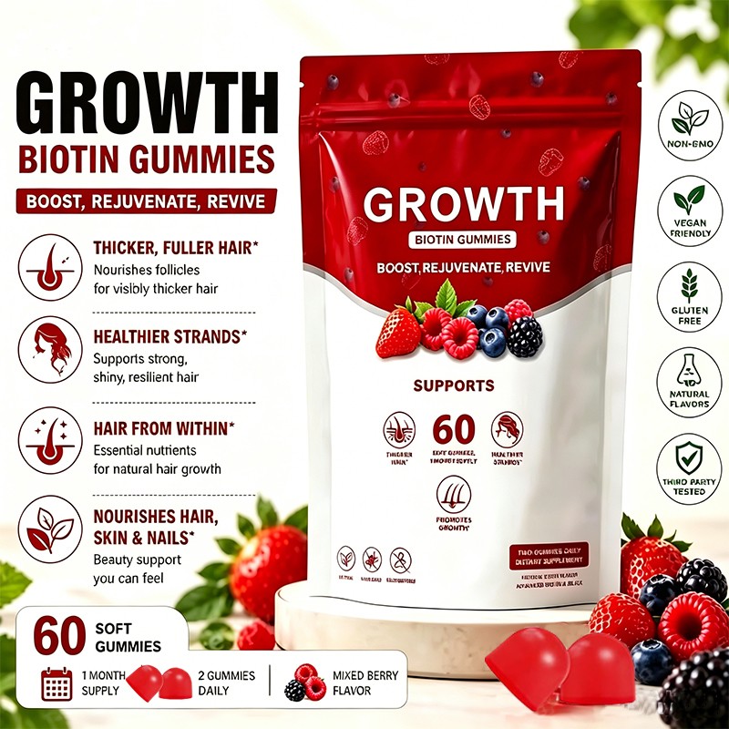 Hair Growth Gummies – Biotin Vitamins Plant Extracts, Supports Health