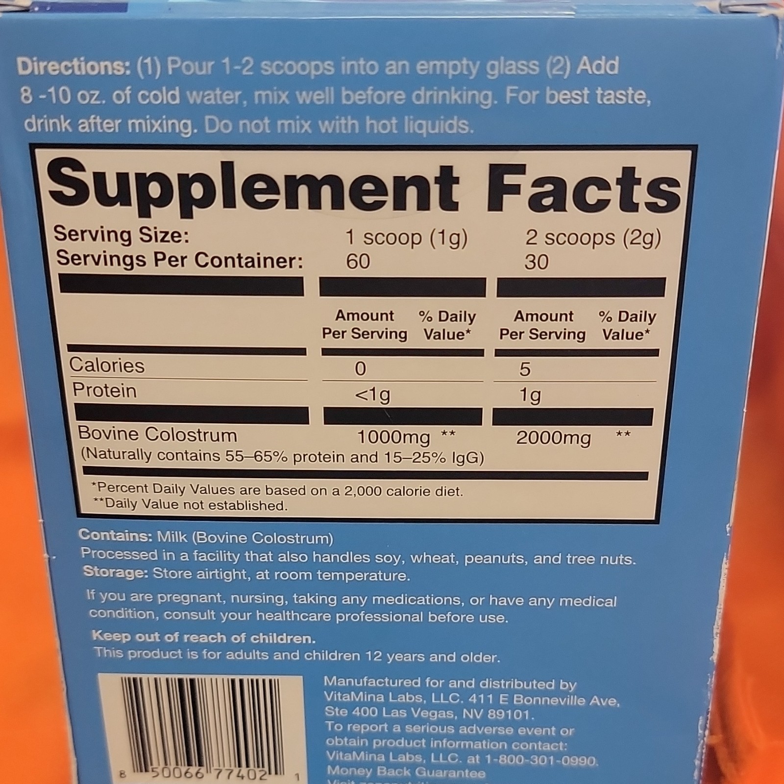 Zena Nutrition Colostrum Powder 2000mg Unflavored Immune Support 2.12oz
