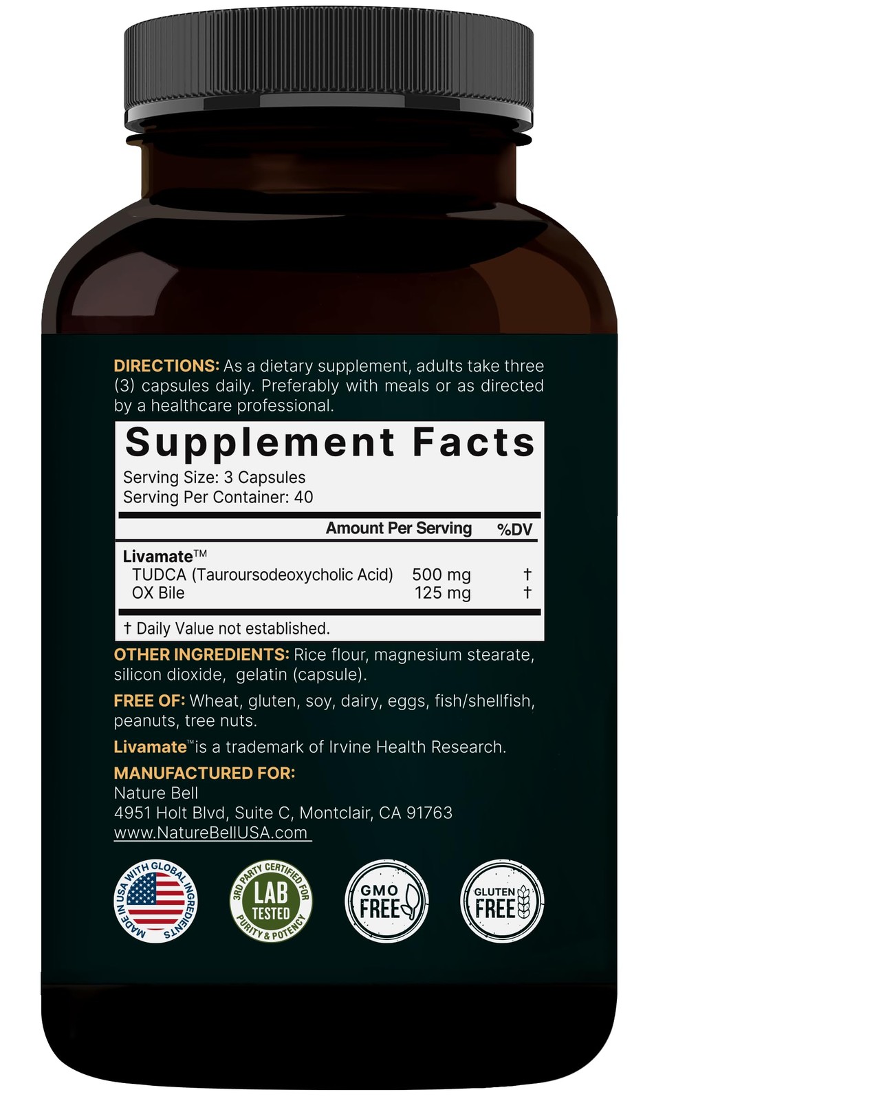 TUDCA 500mg with OX Bile 125mg Per Serving, 120 120 Count (Pack of 1)