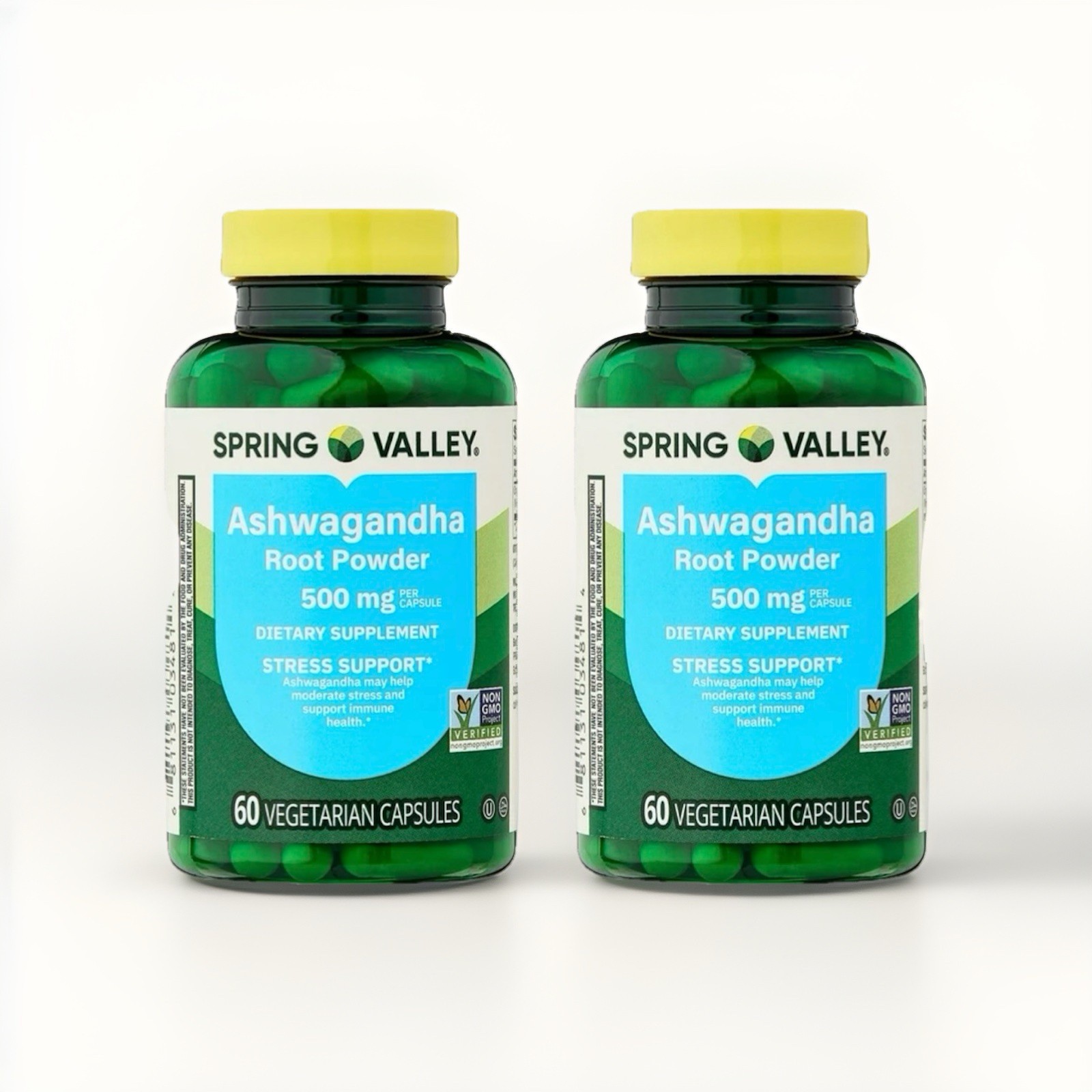 2X Spring Valley Ashwagandha Root Powder 500mg 60 Vegetarian Capsules Bundle