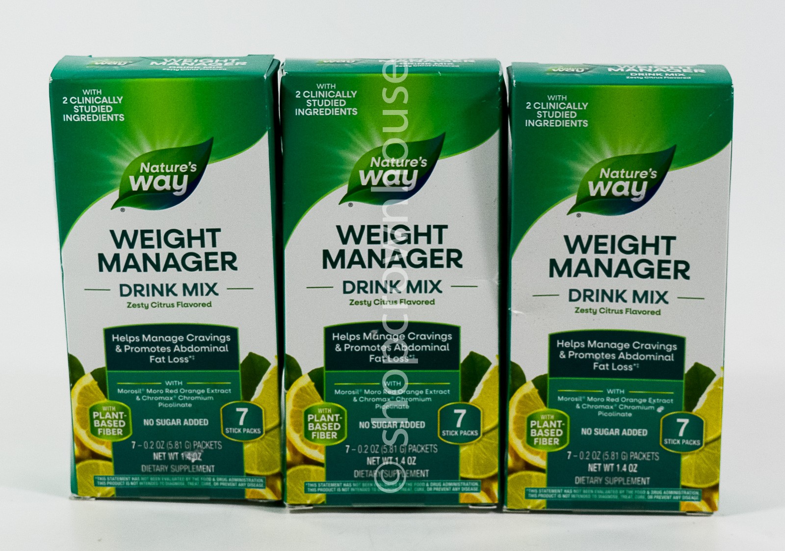 3 Natures Way WEIGHT MANAGER Drink Mix no sugar ZESTY CITRUS 7 packets 12/2026