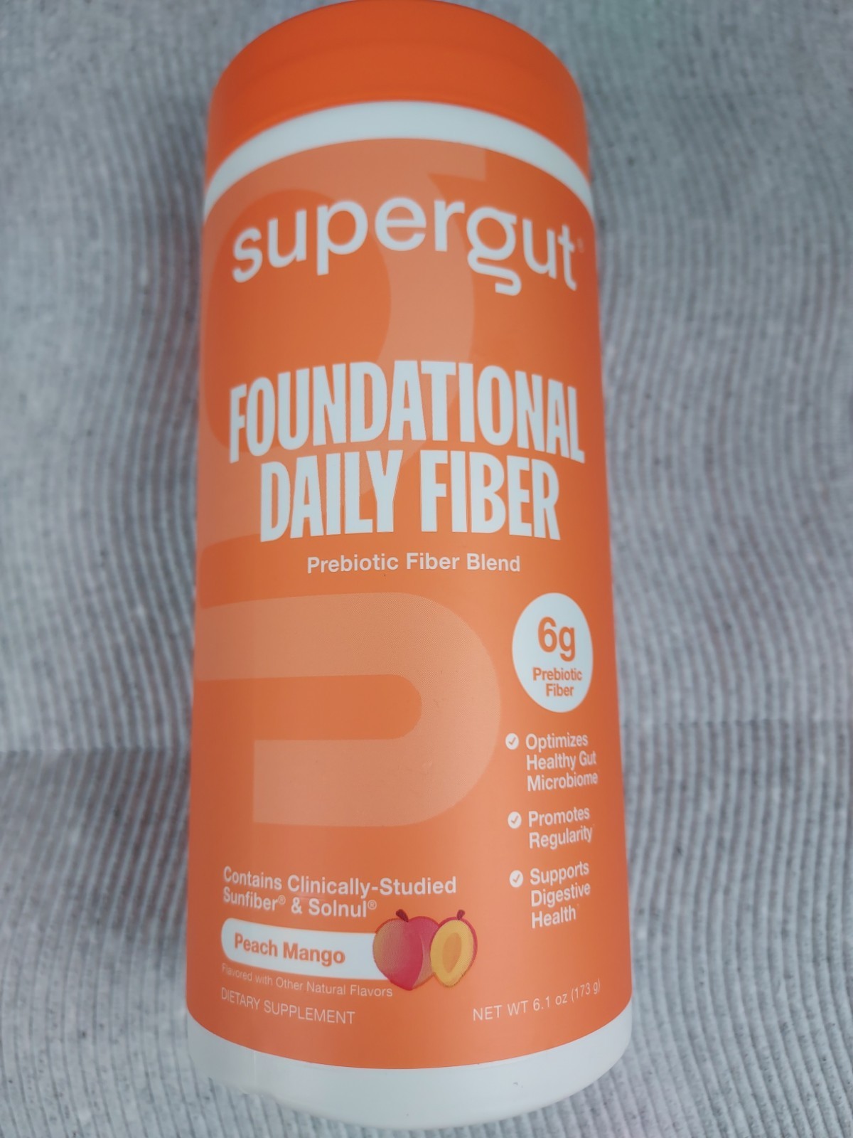 supergut Foundational Daily Fiber Prebiotic Powder Peach Mango 6.1oz Exp 09/2027