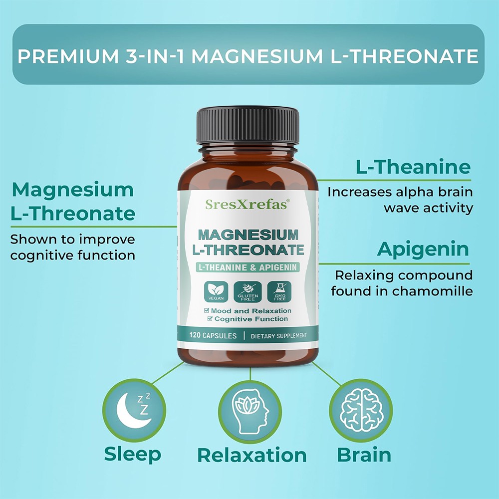 Magnesium L-Threonate L-Theanine Vegan Gluten Free Gmo Free 30/60/120 Capsules