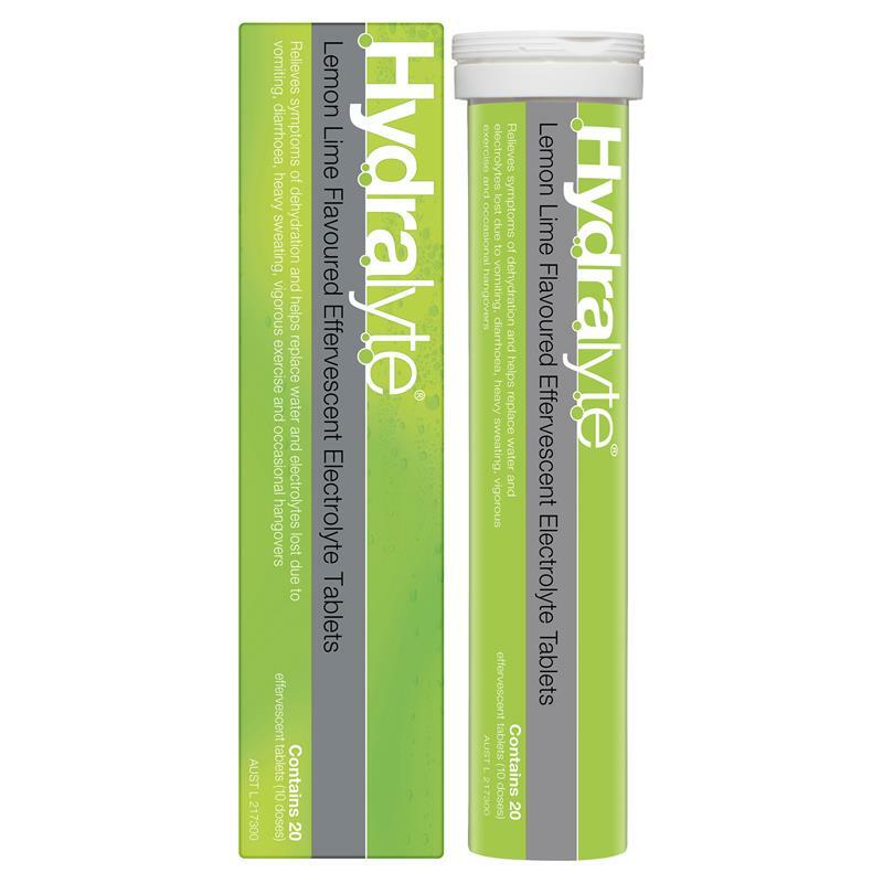 Hydralyte Effervescent Electrolyte Lemon Lime Flavour For Dehydration 20 Tablets