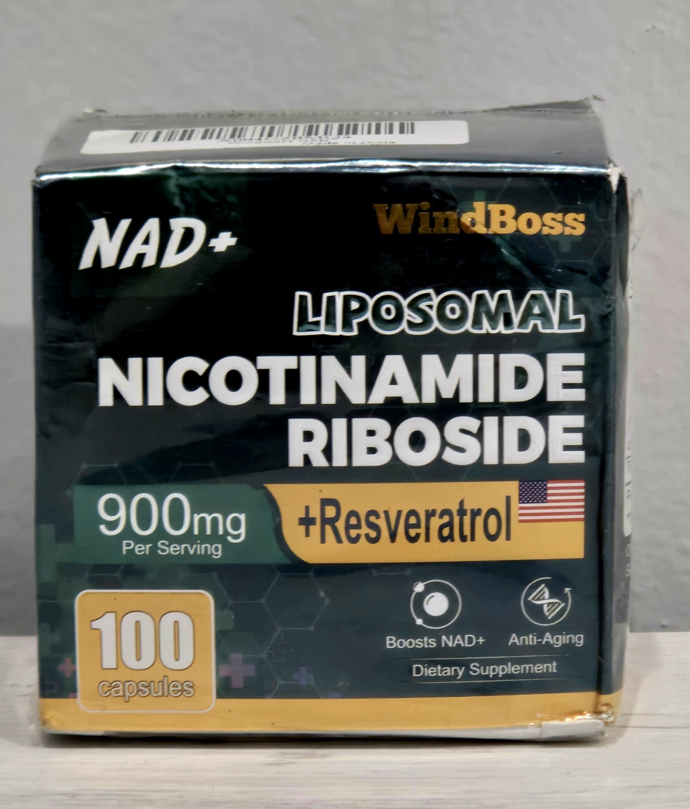 WindBoss Nicotinamide Riboside Resveratrol Quercetin 900mg 100 Capsules Non-GMO
