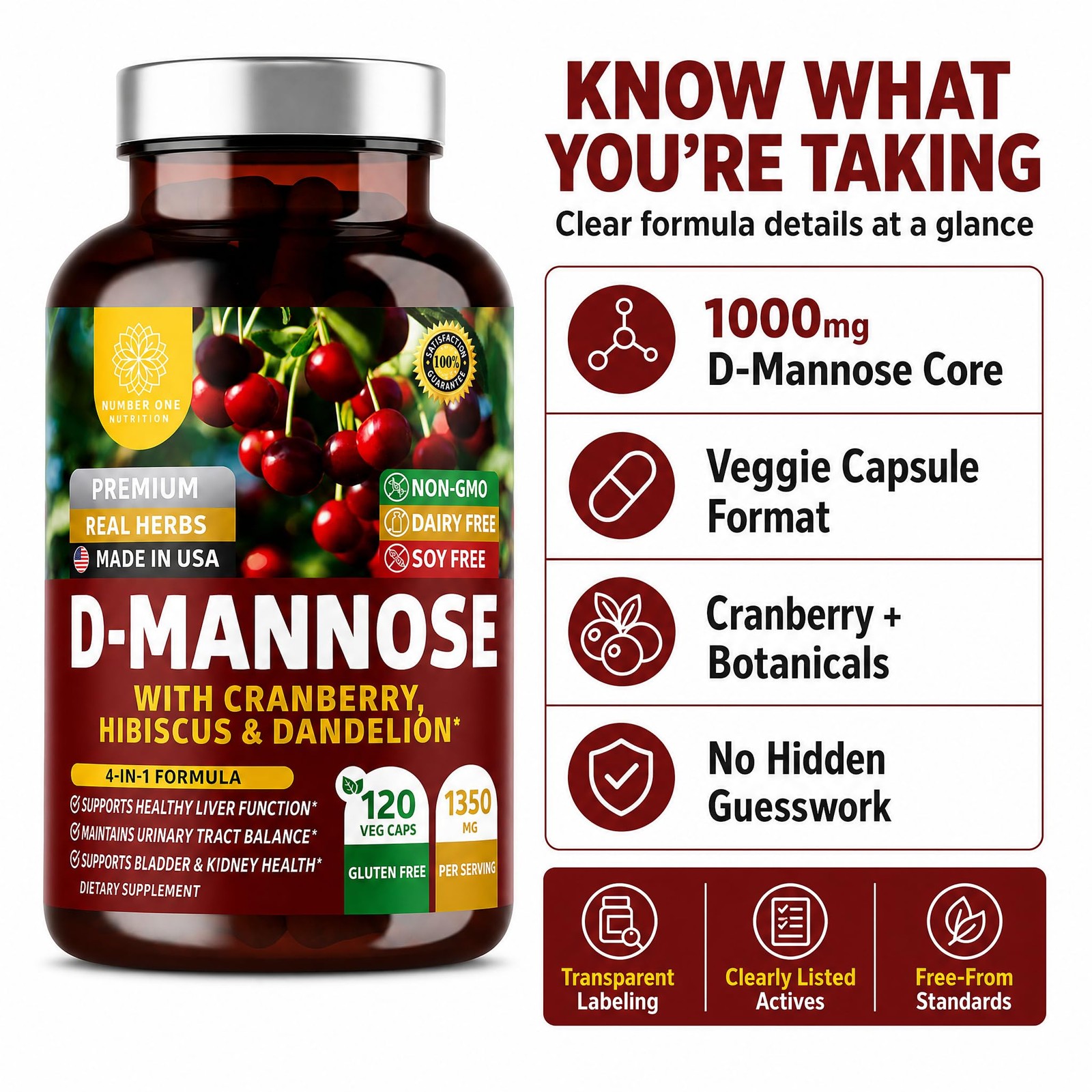 Premium D Mannose Supplement for Women and Men [Max 120 Count (Pack of 1)
