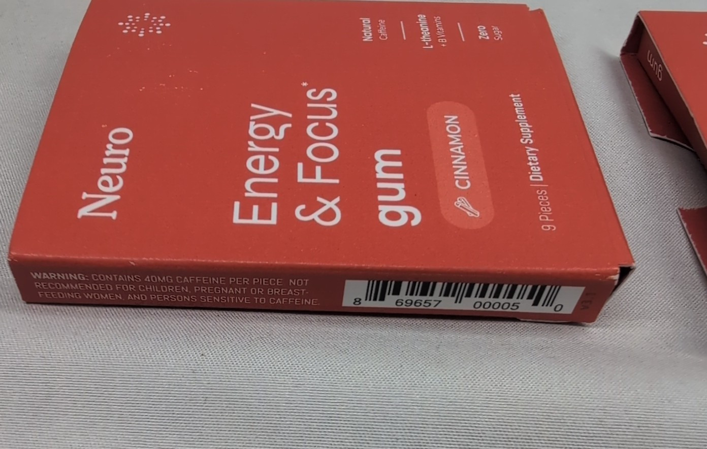 2 Neuro Gum CINNAMON Caffeine B-12, Exp 03/27