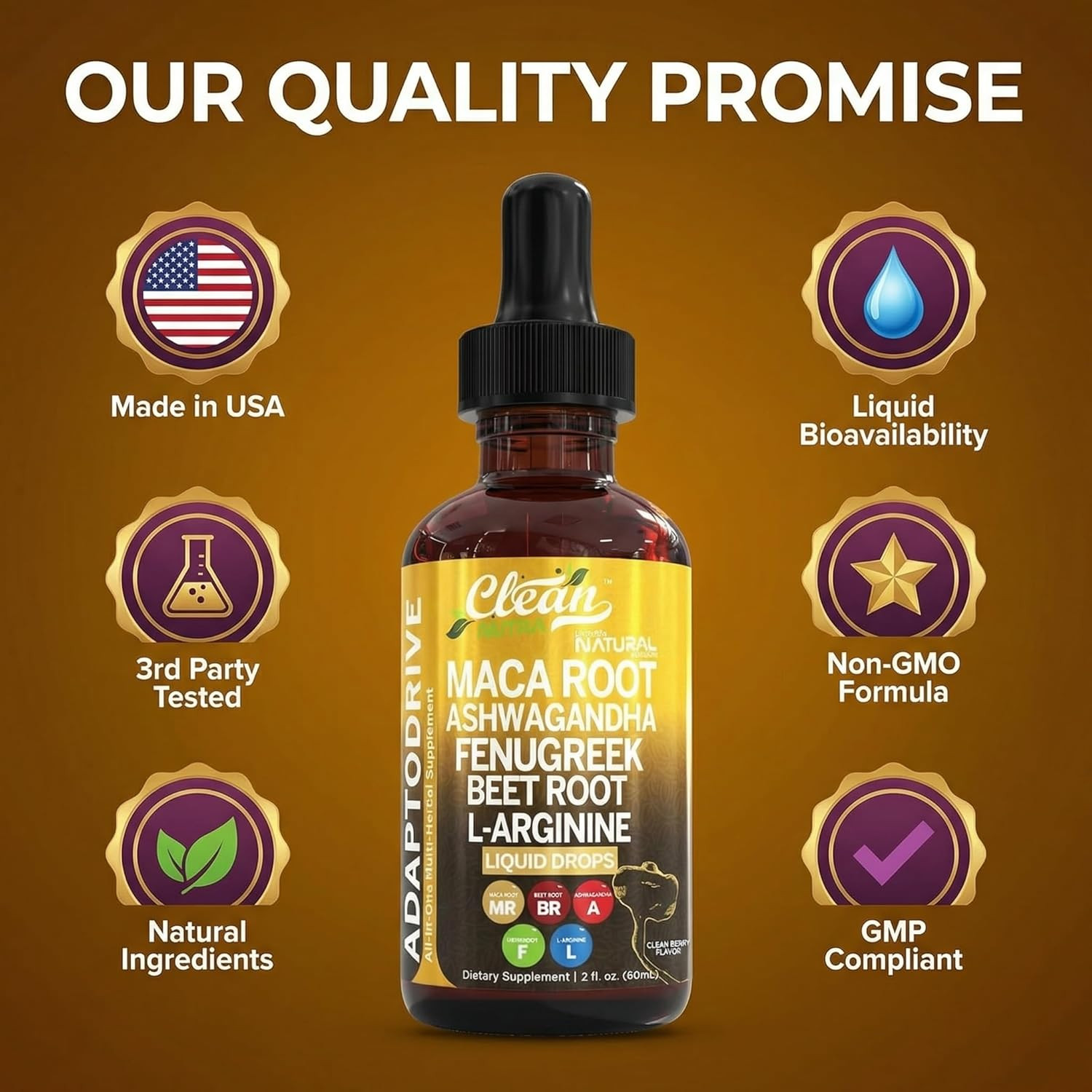 Clean Nutra Maca Ashwagandha Drops 2 Oz Adapto Drive – Adaptogen Liquid