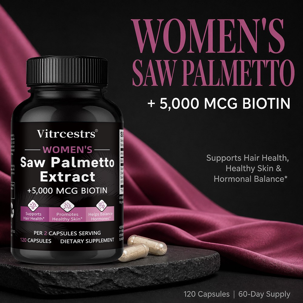 Women Saw Palmetto with 5000mcg Biotin,Hormone Balance Hair Skin Caps 30~120CT