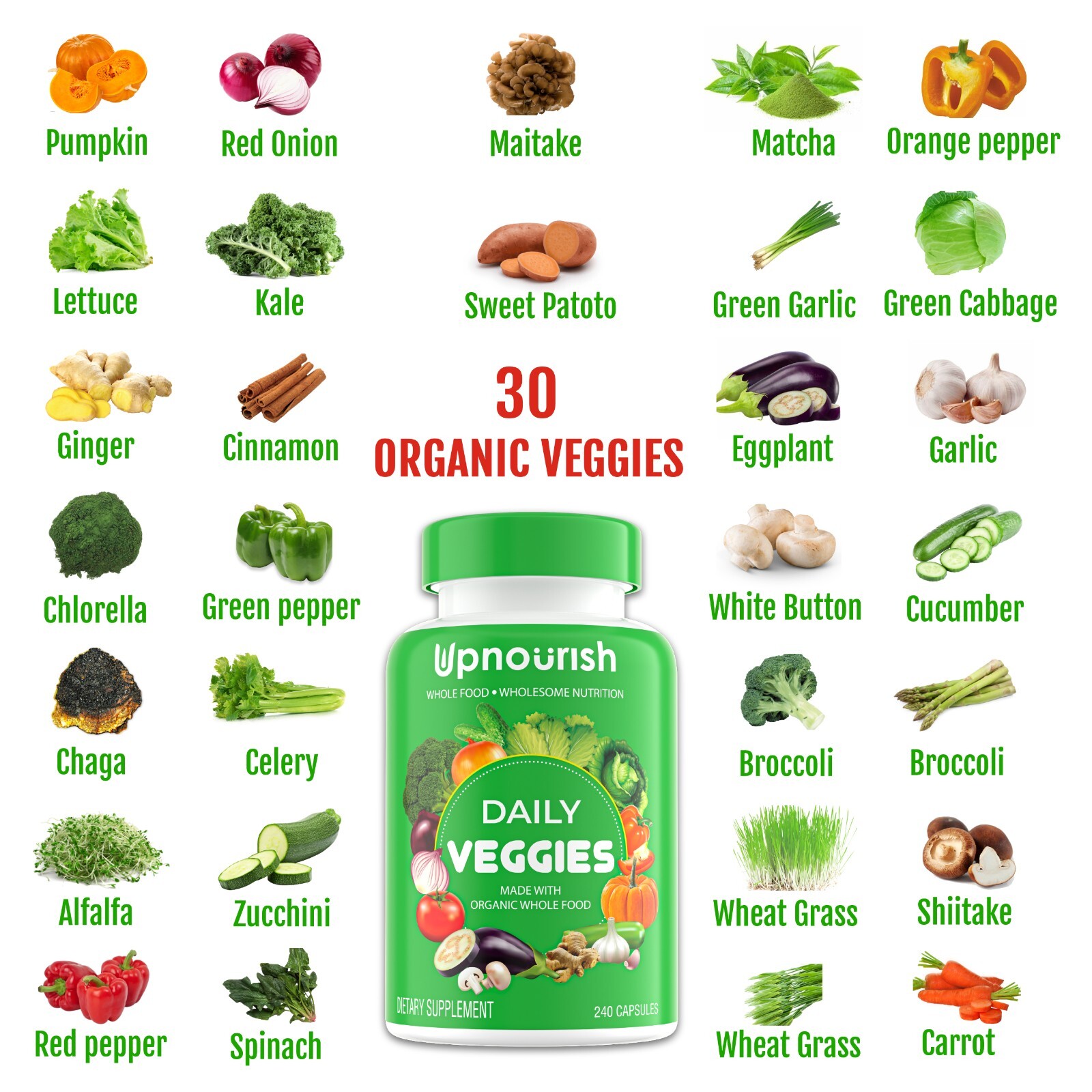 Organic Fruits and Veggies Supplement – 480 Vegan Fruits and Vegetable Capsules