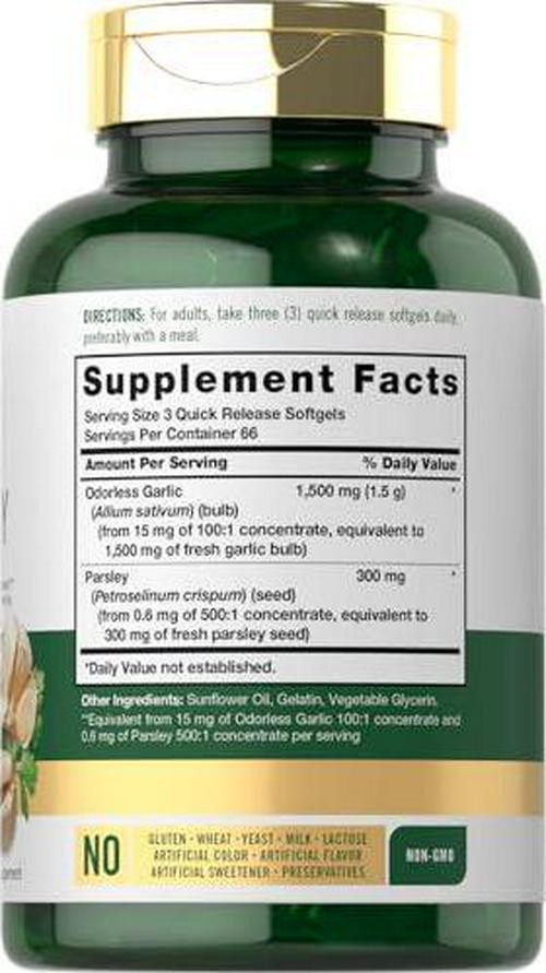 Carlyle Odorless Garlic and Parsley 1800mg | 200 Softgels | Non-GMO, Gluten Free
