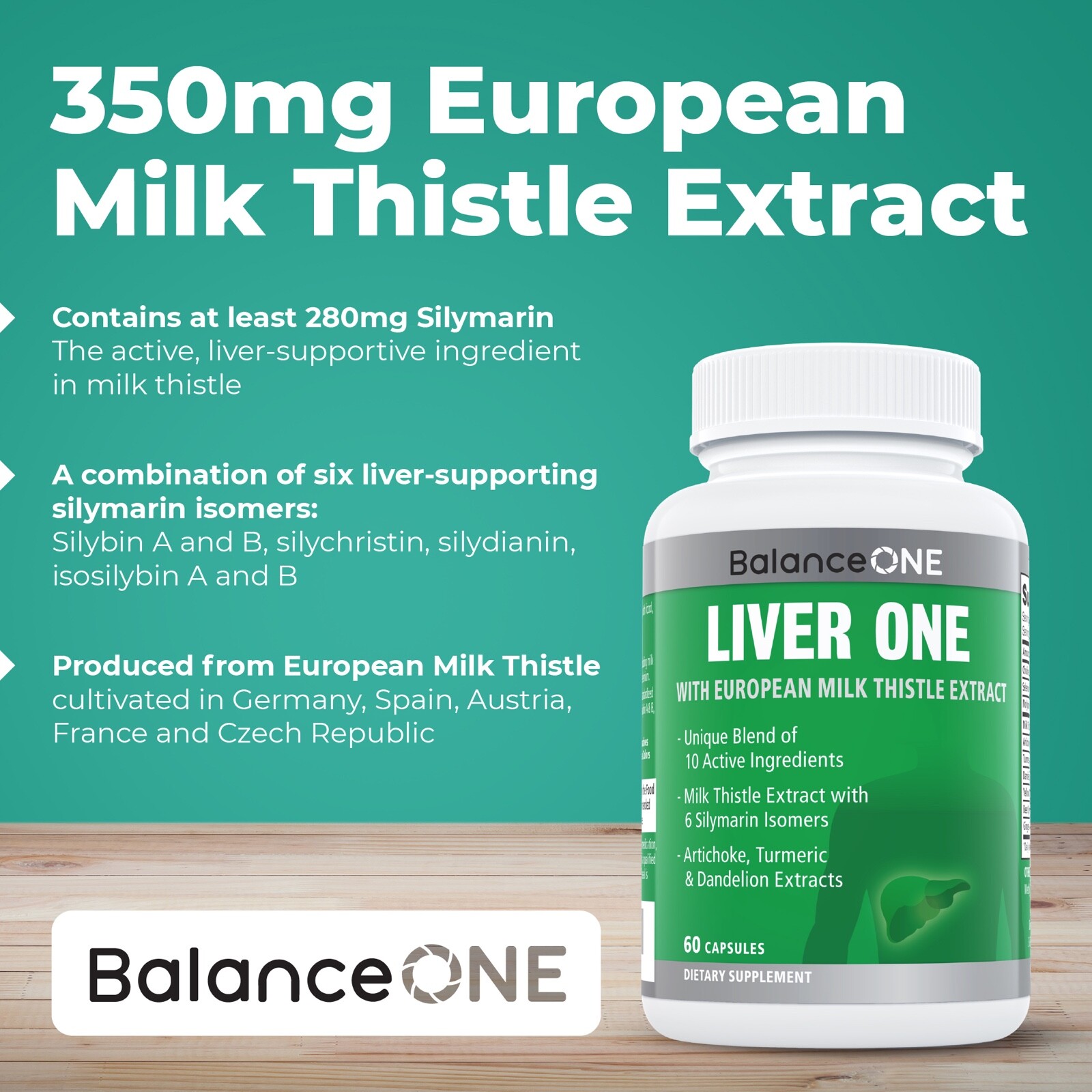 Liver One by Balance ONE – Milk Thistle, Dandelion, Artichoke – 30 Day Supply