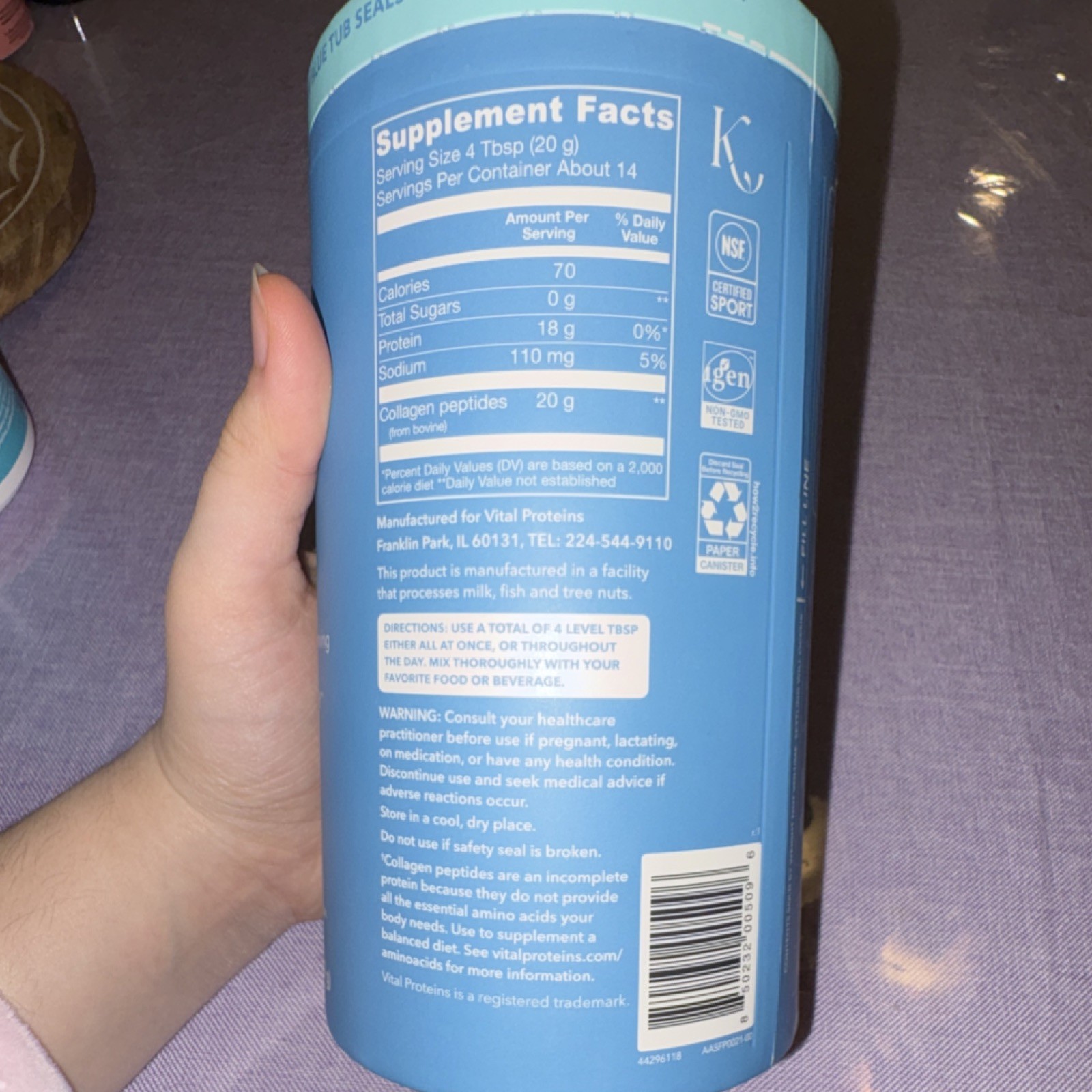 Vital Proteins Collagen Peptides Unflavored Powder Skin Hair Joint Support 10 oz