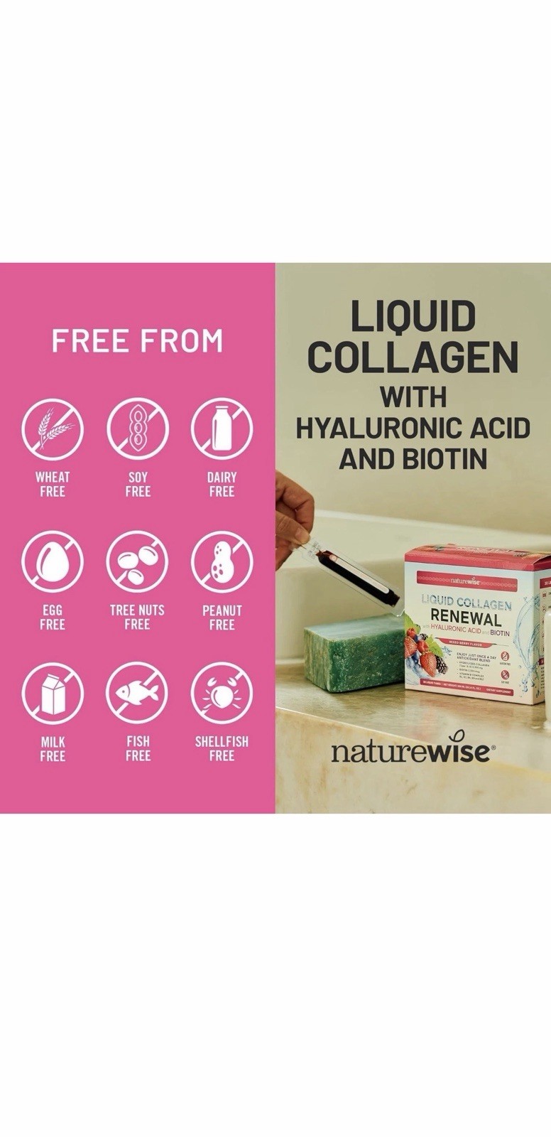 NatureWise Liquid Collagen + Hyaluronic Acid Biotin Mixed Berry 4000mg 30 Tubes
