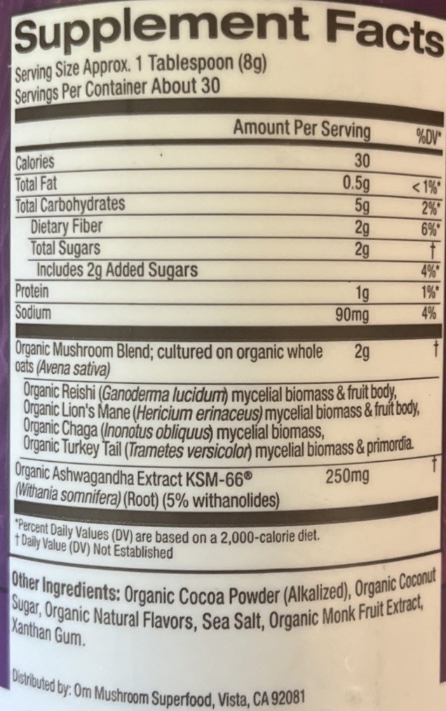 OM Mushroom Superfood Hot Chocolate Blend Mushroom Powder, 8.47 oz Exp: 03/27