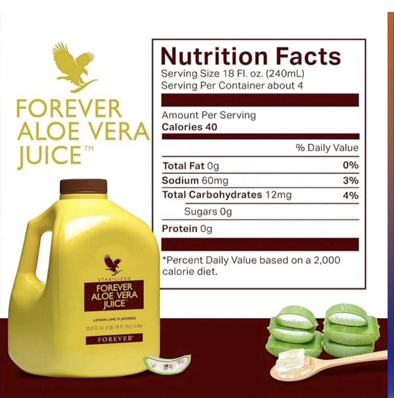 Forever Living Aloe Vera Juice Lemon-Lime All Natural 33.8 fl oz 4 Bottles