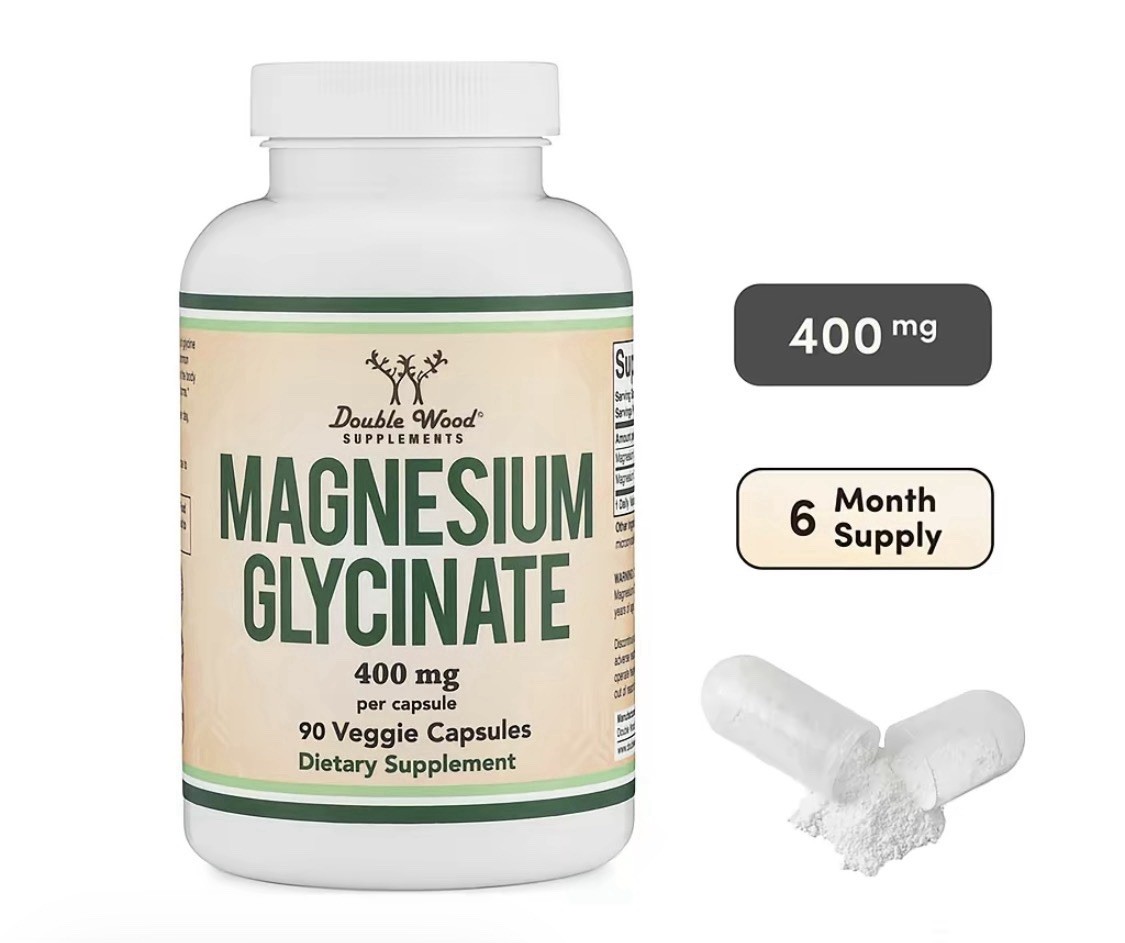 Double Wood Magnesium Glycinate 400mg 180 Veggie Capsules Bone Health