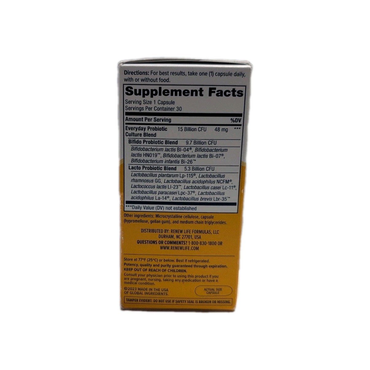 RenewLife Everyday Probiotic 15 Billion CFU 12 Strains, 30 Capsules Exp 06/2026