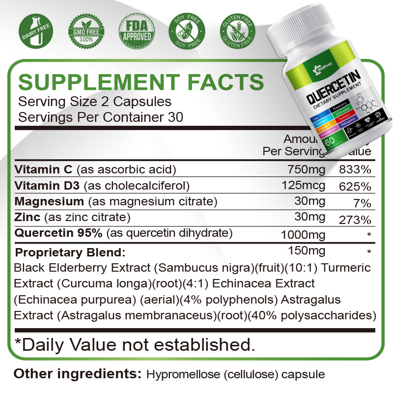 NEW Quercetin 1000 mg 60 Veggie Capsules Dietary Supplement Natural Antioxidant