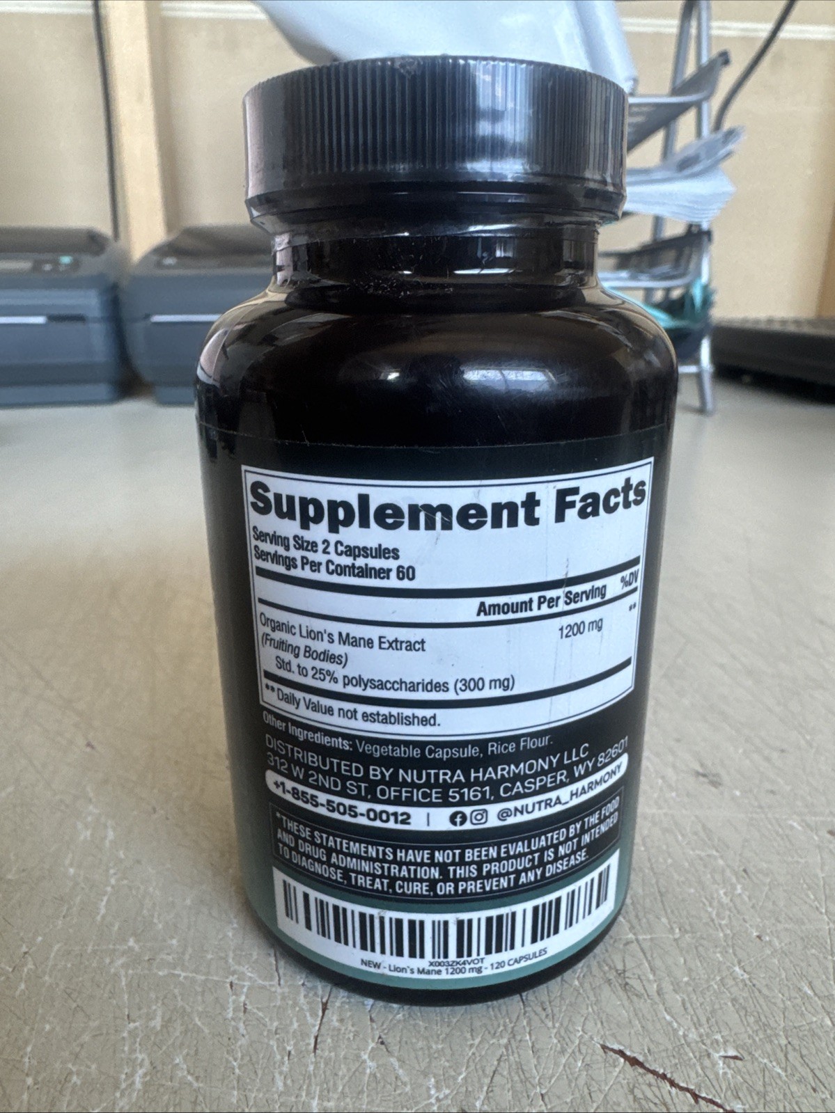 Nutra Harmony Lion’s Mane Supplement – 1200mg – 120 Capsules – EXP 6/27