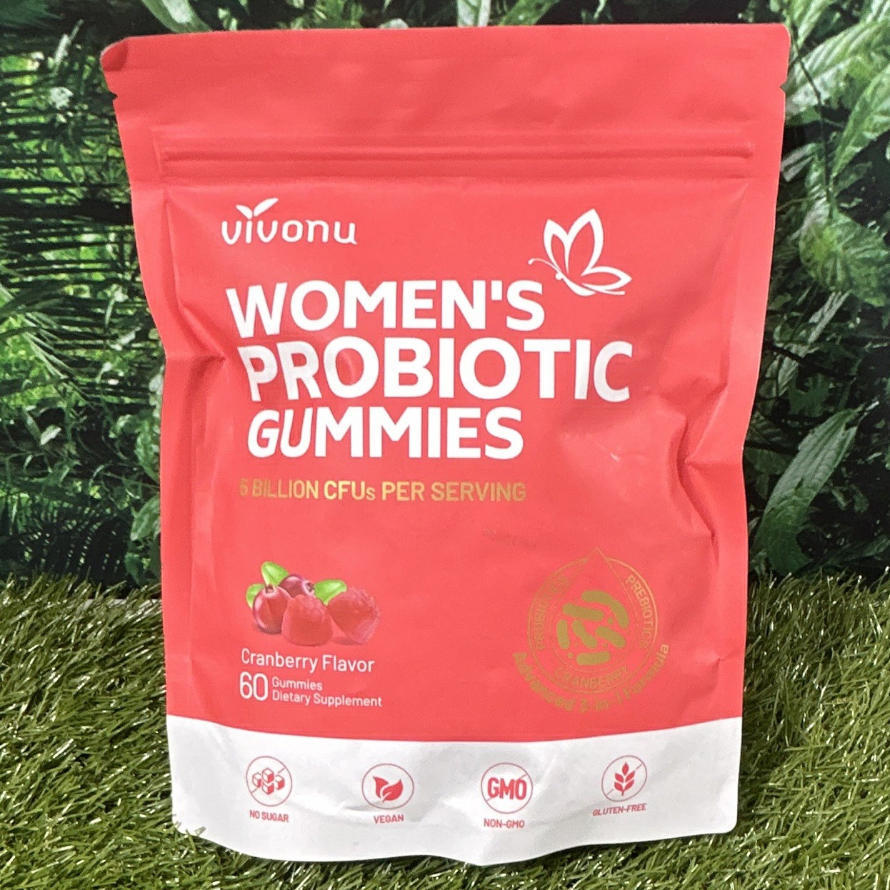 vivonu Women’s Probiotic Gummies Cranberry Vegan Non-GMO Gluten-Free No Sugar 60