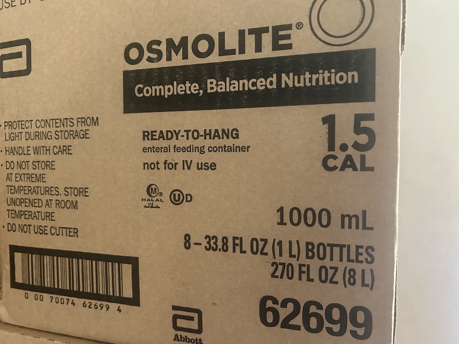 Abbott Osmolite 1.5 Cal Balanced Nutrition Gluten-Free Kosher 33.8 fl oz