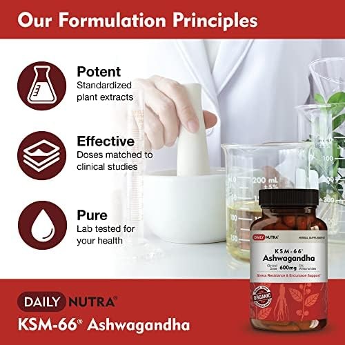 Ashwagandha 600mg Organic Root Extract 5% Withanolides 90 Capsules