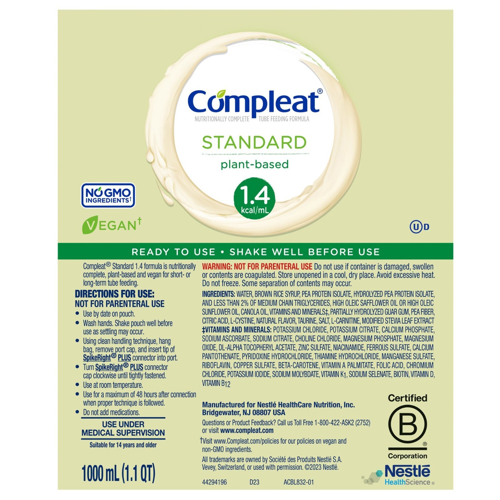 Compleat plant-based tube feeding Formula – 25 pk of 8.45oz – use by 12/28/2026