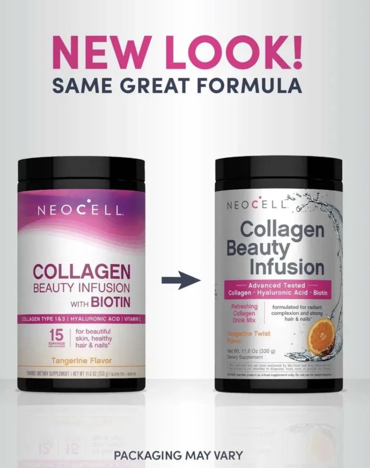 NeoCell Collagen Beauty Infusion Tangerine Twist Biotin Hyaluronic Acid 11.6oz