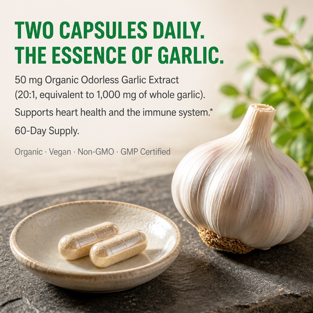Garlic Supplement, 20:1 Extract 50mg,Supports Immune & Cardiovascular 30~120Caps