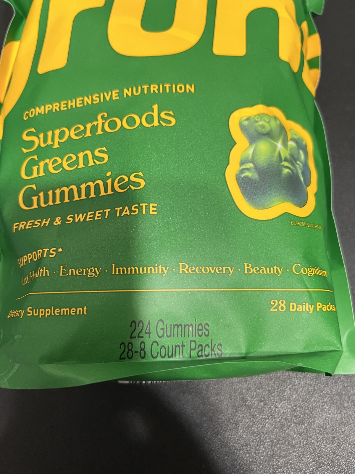 Grüns Superfoods Greens Gummies 224 Count 28 Packs Gluten Free Supplement NEW