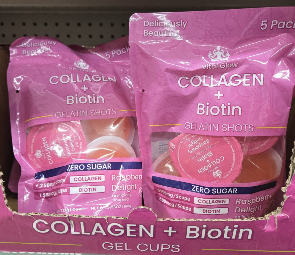 Lot Of 7 Vital Glow Collagen + Biotin Gelatin Shots 5 Pack Raspberry Zero Sugar